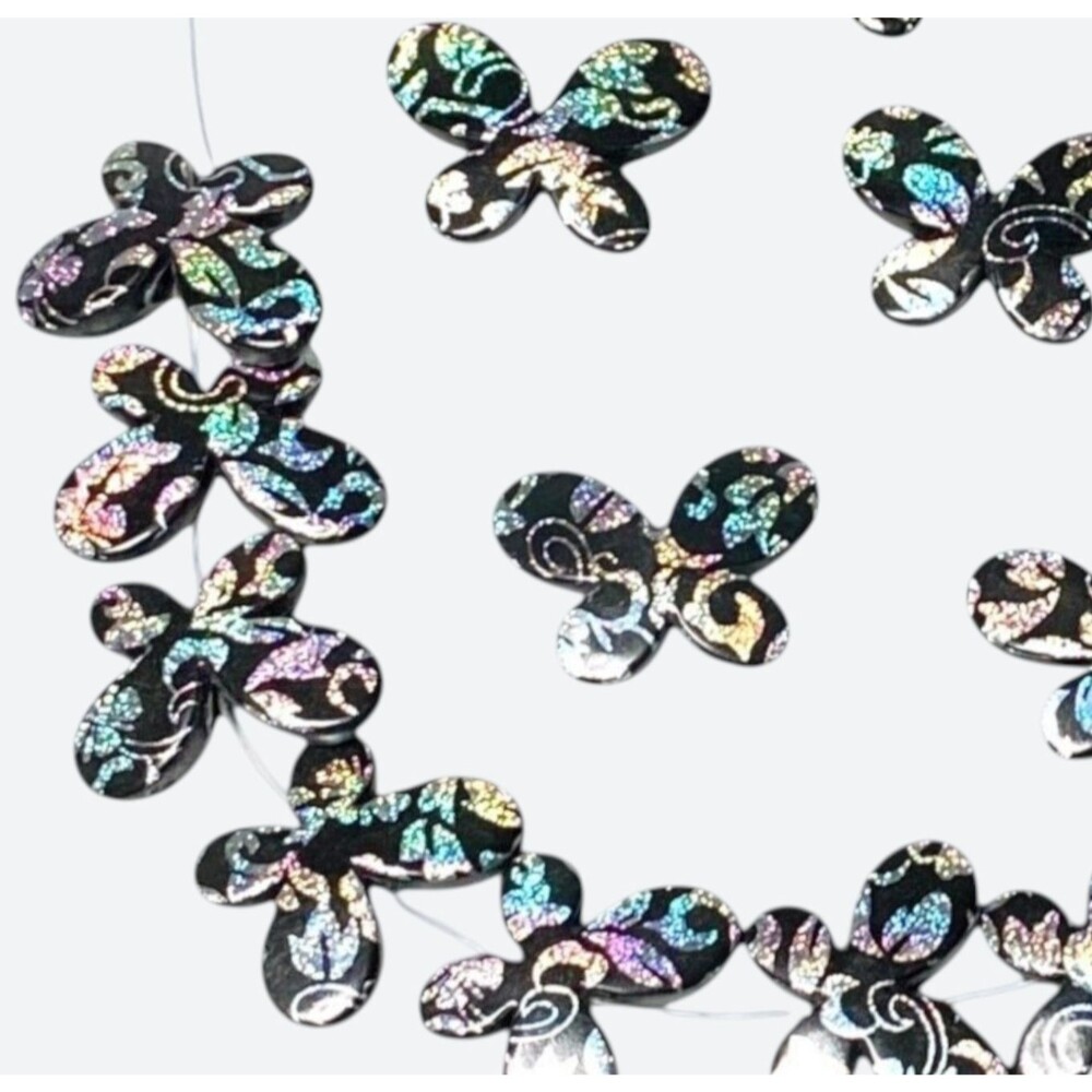 Iridescent Butterfly Beads Metallic Silver Foil Glitter Floral Chunky Acrylic